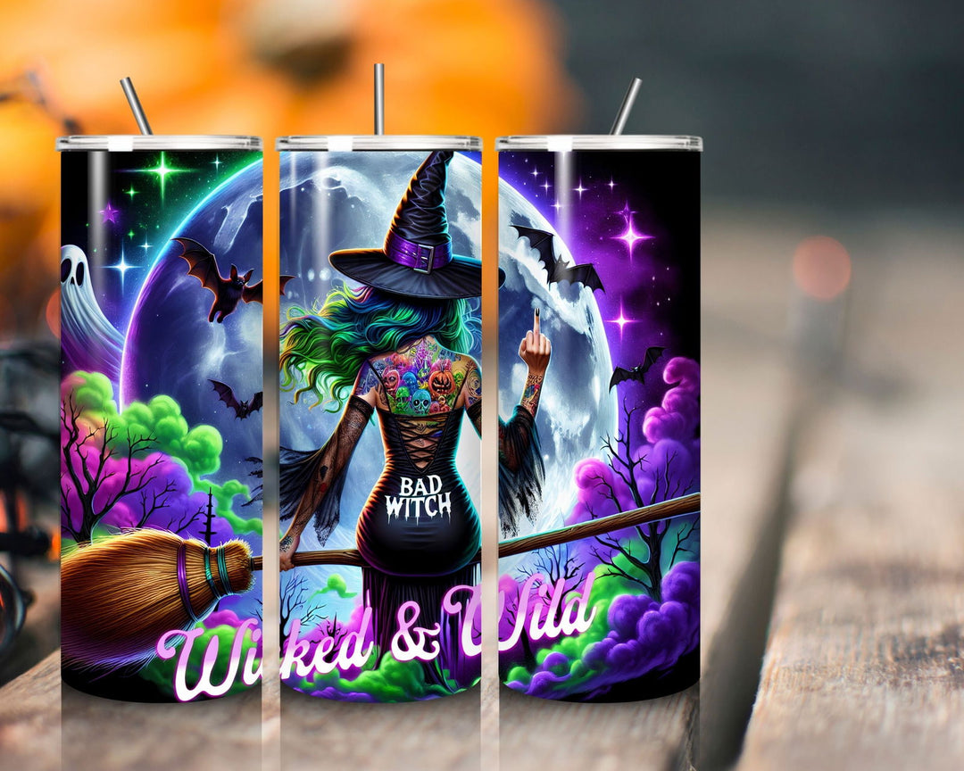 Bad Witch Wicked and Wild Halloween Tumbler Mug Printify