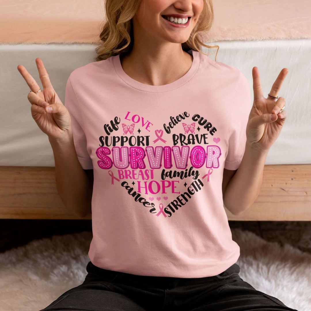 Breast Cancer Survivor Heart T-Shirt T-Shirt Printify