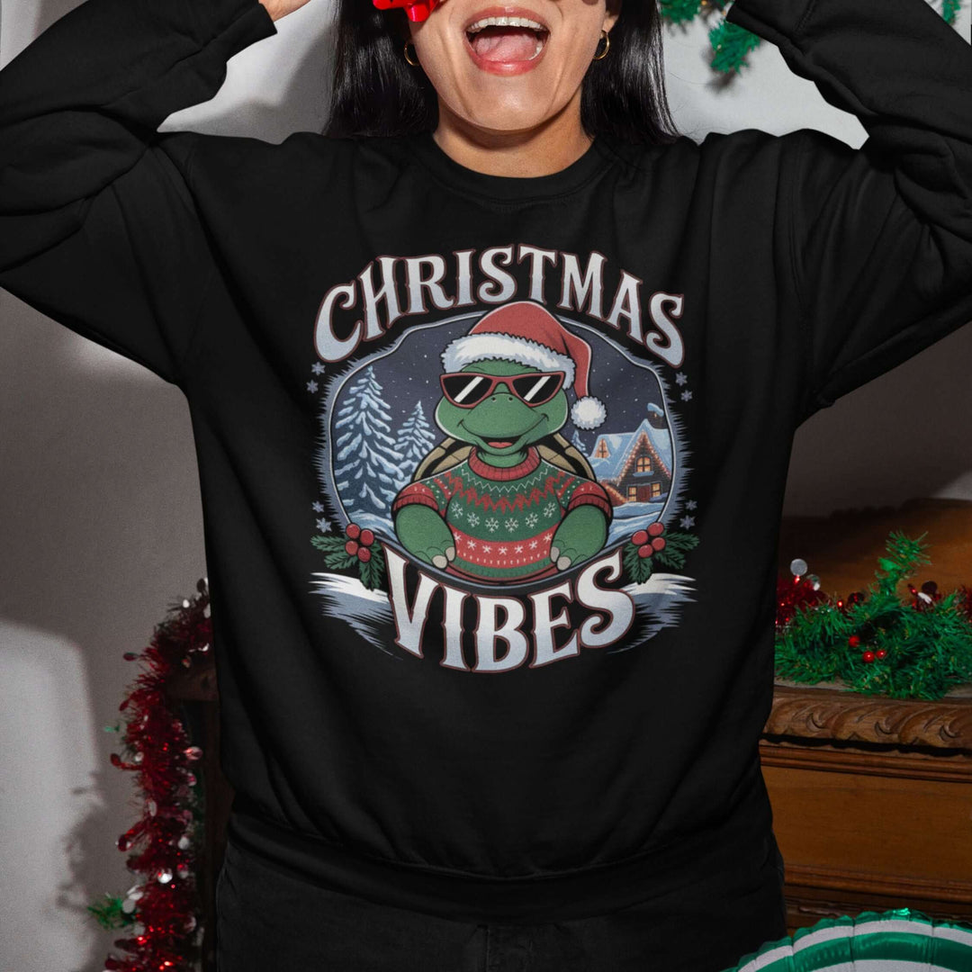 Christmas Vibes Unisex Sweatshirt - Festive Turtle Sweatshirt Printify M Black