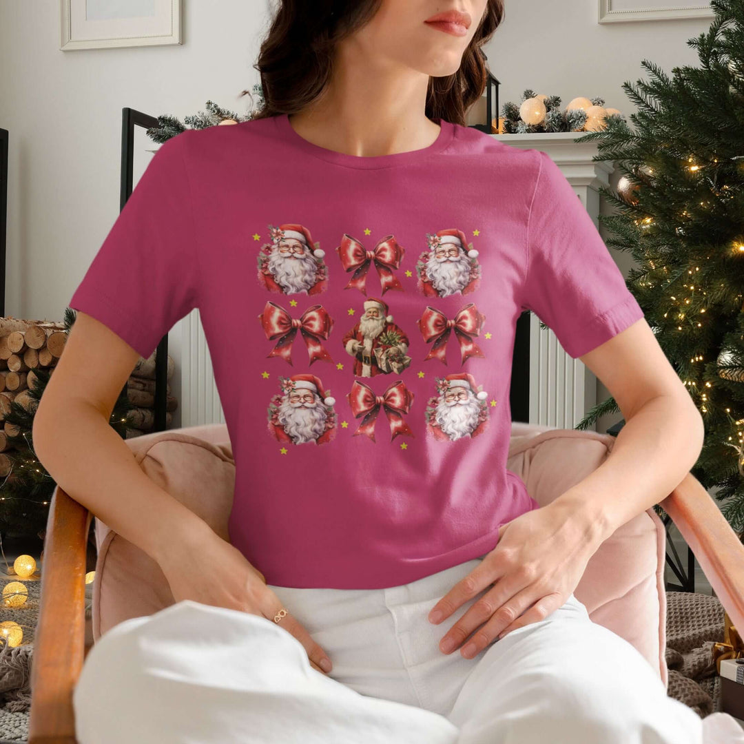 Coquette Bow Santa Christmas T-Shirt T-Shirt Printify