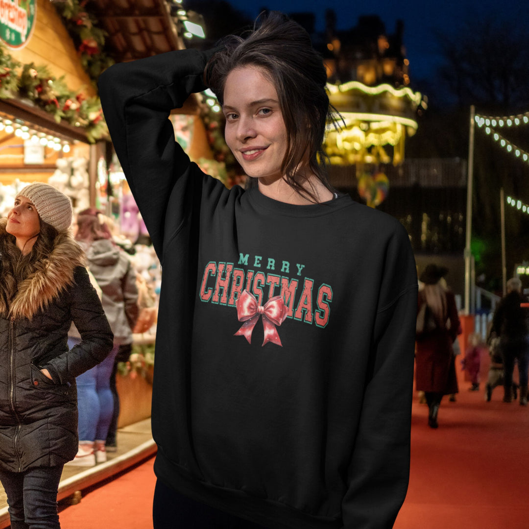 Coquette Merry Christmas Vintage Sweatshirt Sweatshirt Printify M Black