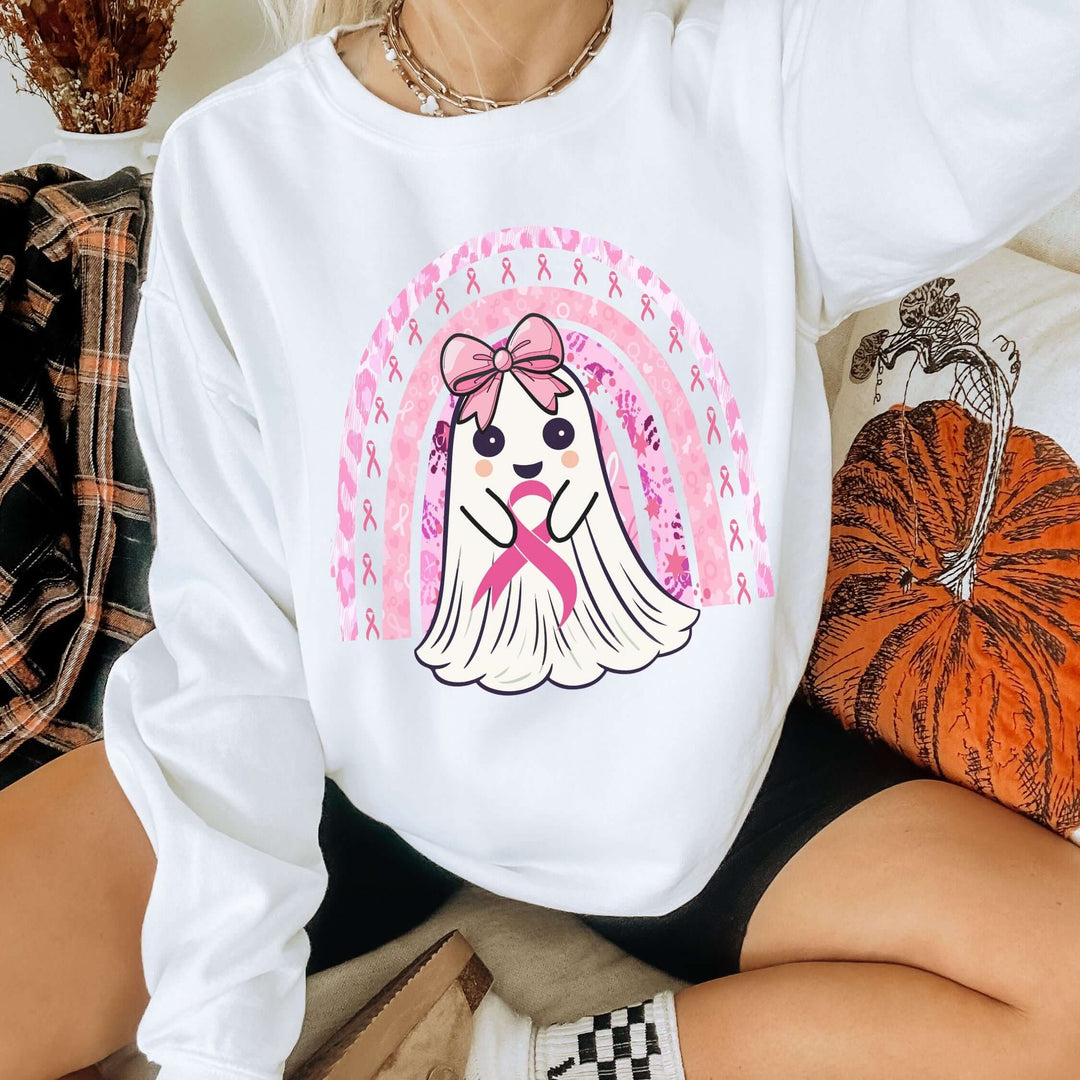 Cute Ghost Breast Cancer Support Sweatshirt Sweatshirt Printify