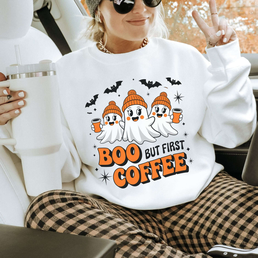 Cute Ghosts "Boo but First Coffee" Sweatshirt Sweatshirt Printify