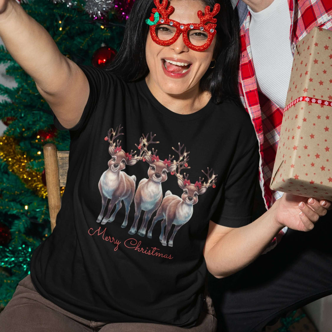 Cute Merry Christmas Reindeer T-Shirt T-Shirt Printify