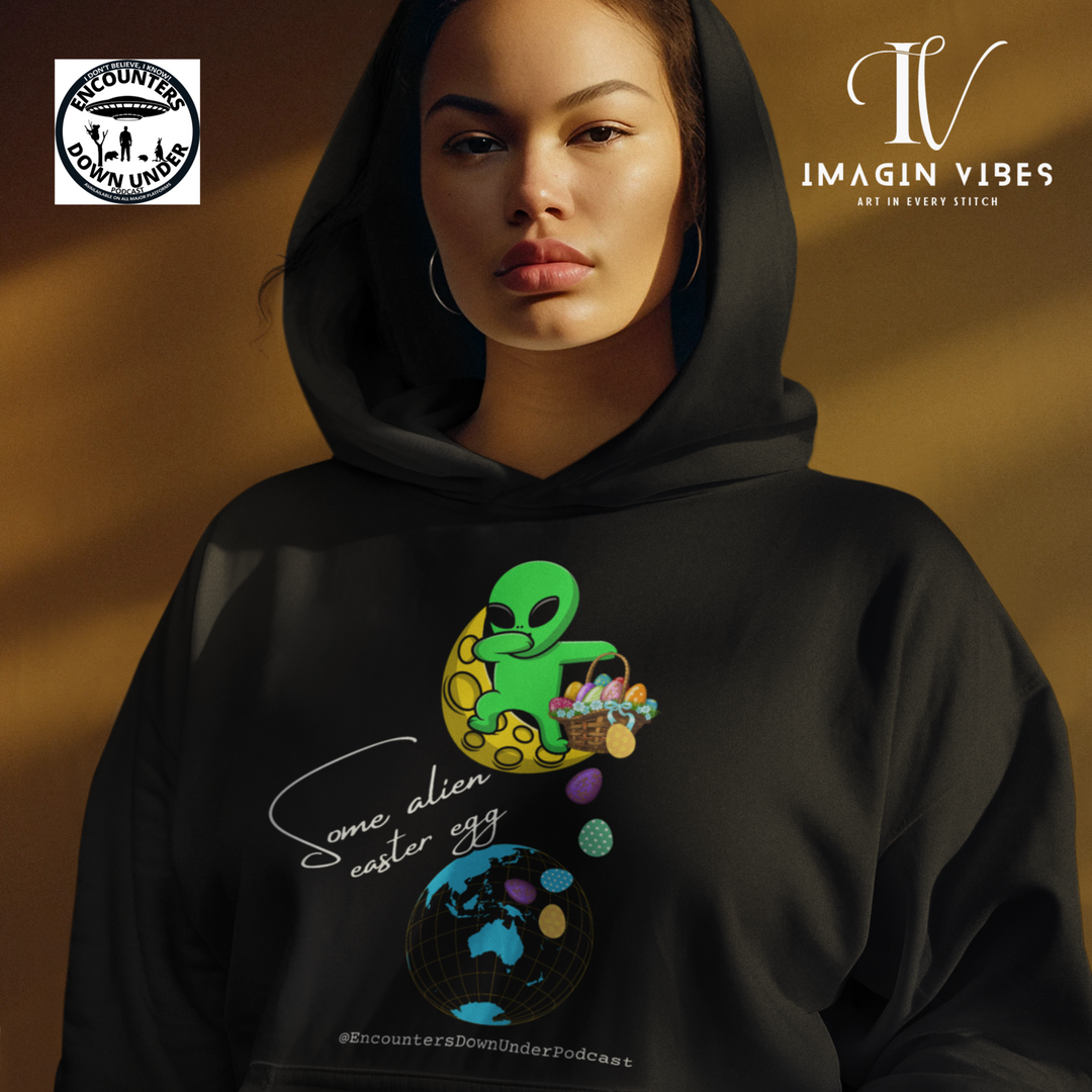 Encounters Down Under Podcast Double Side Print Hoodie, Some alien Easter Egg UFO, Podcast Hoodie Hoodie Printify