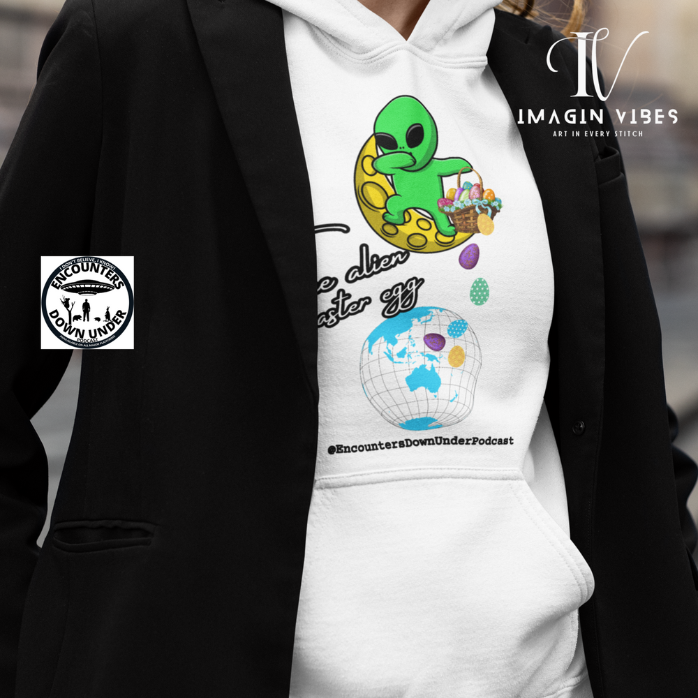 Encounters Down Under Podcast Double Side Print Hoodie, Some alien Easter Egg UFO, Podcast Hoodie Hoodie Printify