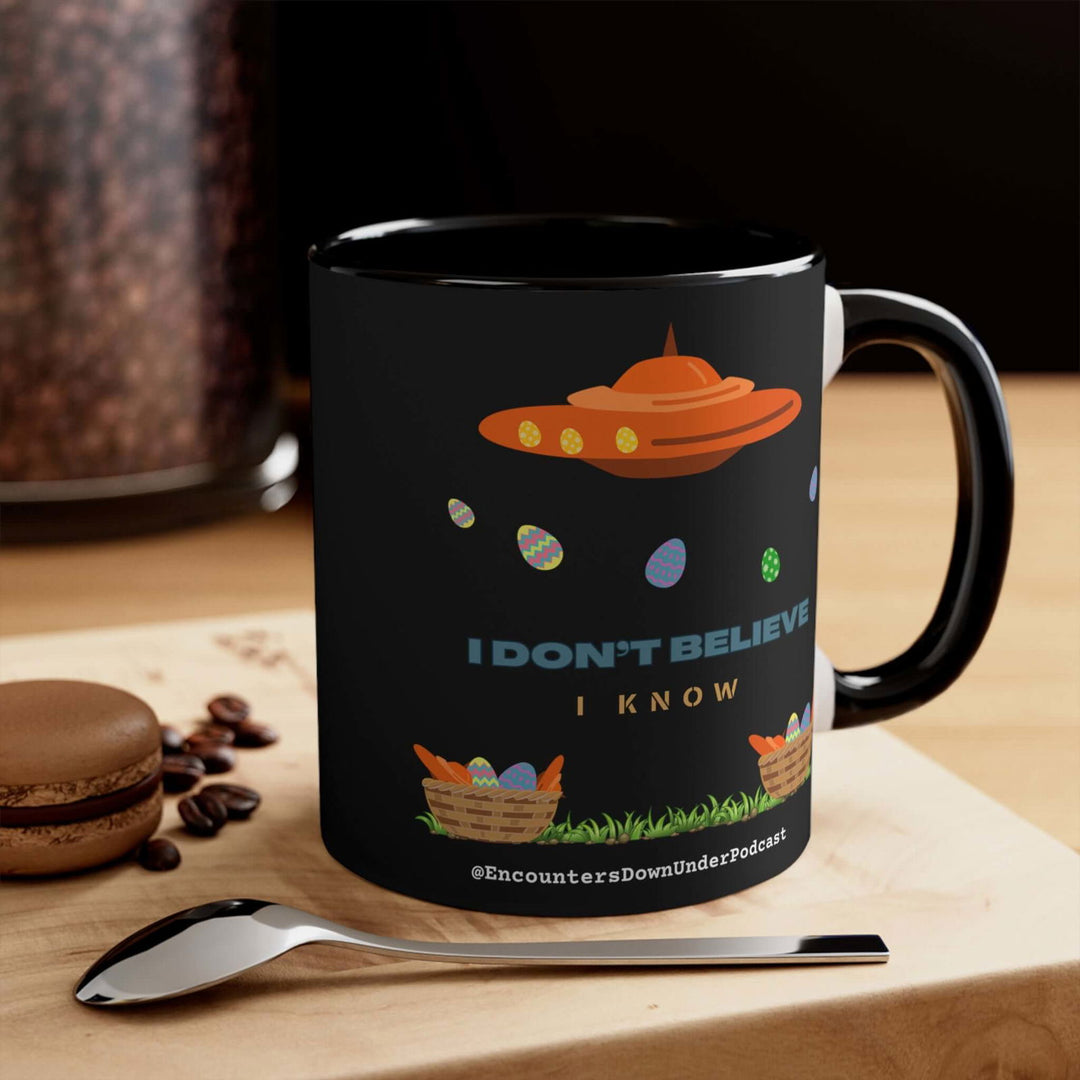 Encounters Down Under Podcast Supporting UFO Mug - Easter Egg UFO Mug Mug Printify 11oz Black