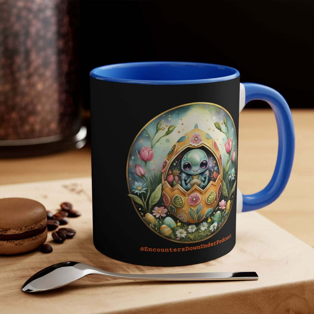Encounters Down Under Podcast Supporting UFO Mug - Easter Egg UFO Mug Mug Printify 11oz Blue