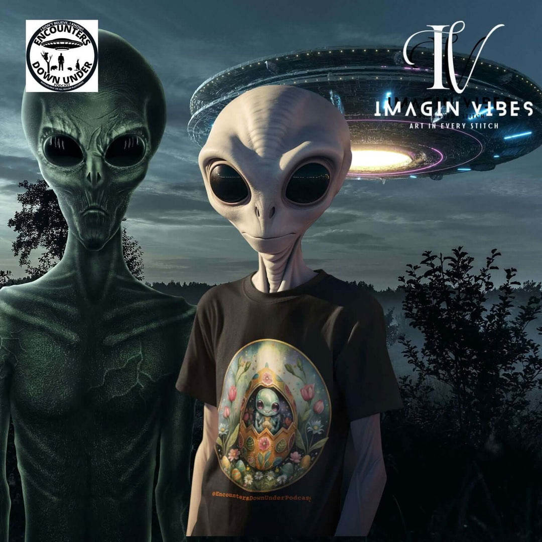 Encounters Down Under Podcast Supporting UFO Shirt - Easter Egg UFO Tee T-Shirt Printify