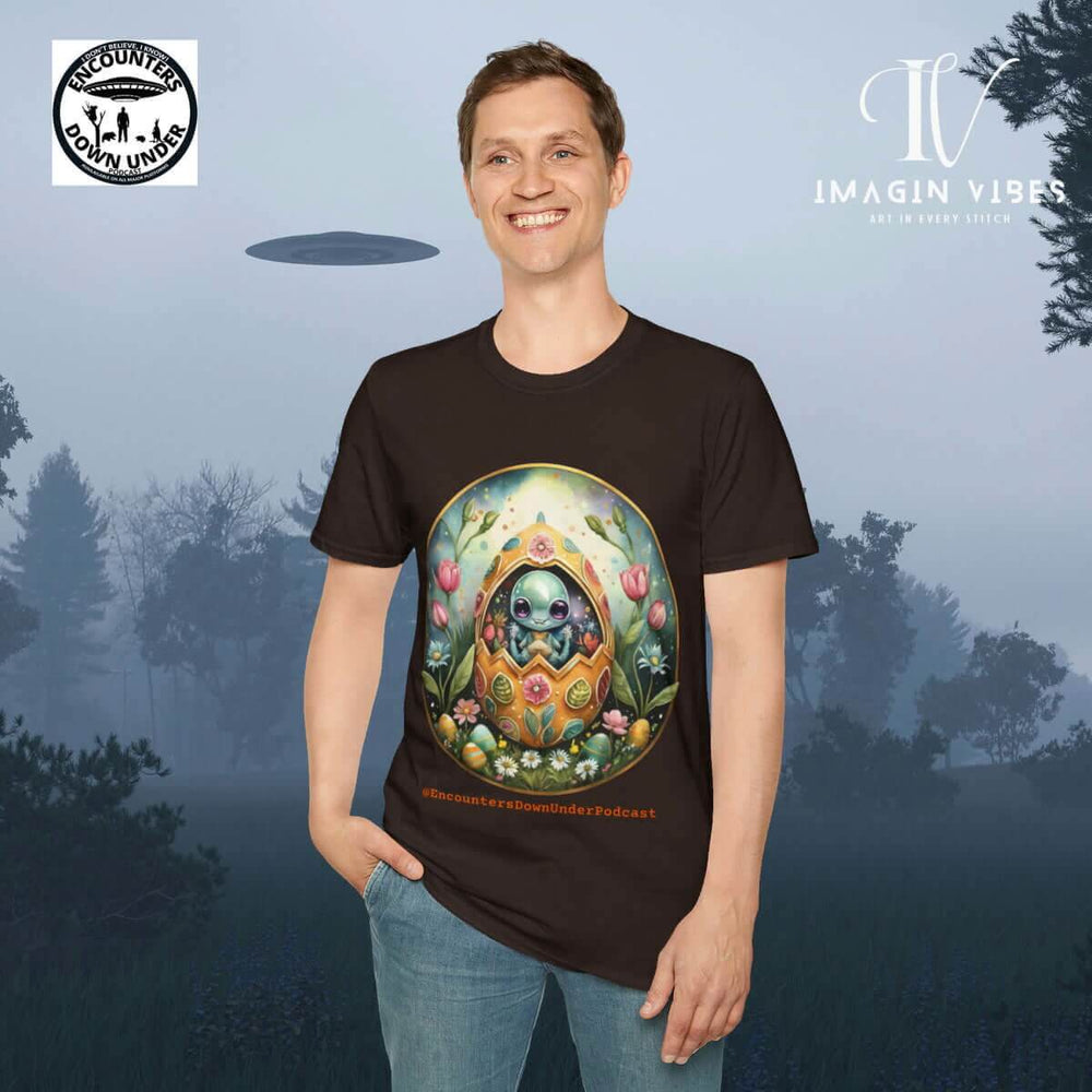 Encounters Down Under Podcast Supporting UFO Shirt - Easter Egg UFO Tee T-Shirt Printify