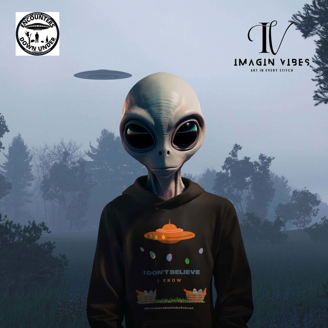 Encounters Down Under Podcast Supporting Unisex UFO Hoodie - Easter Egg UFO Hoodie, Double Side Print Hoodie Printify