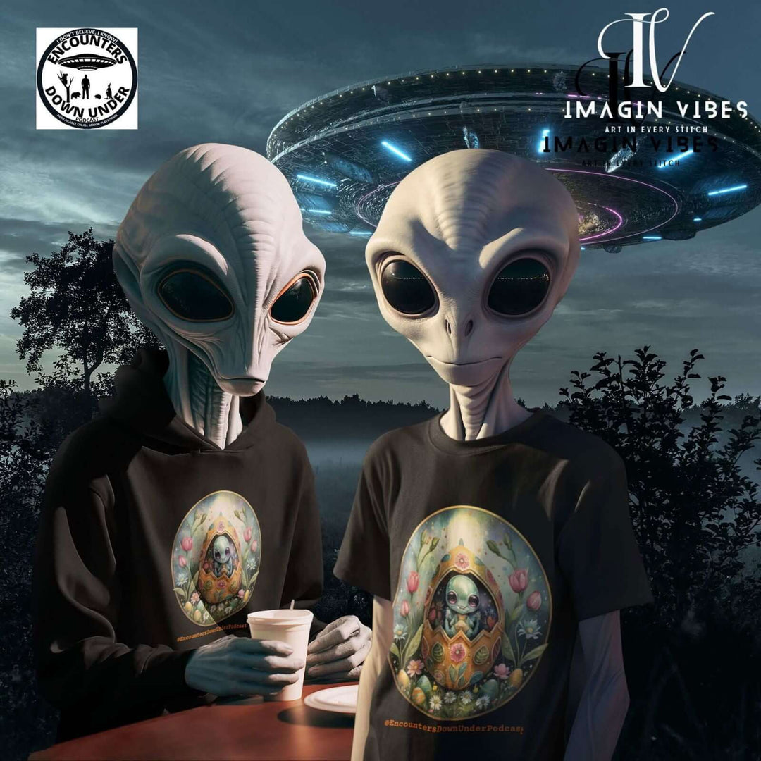 Encounters Down Under Podcast Supporting Unisex UFO Hoodie - Easter Egg UFO Hoodie Printify