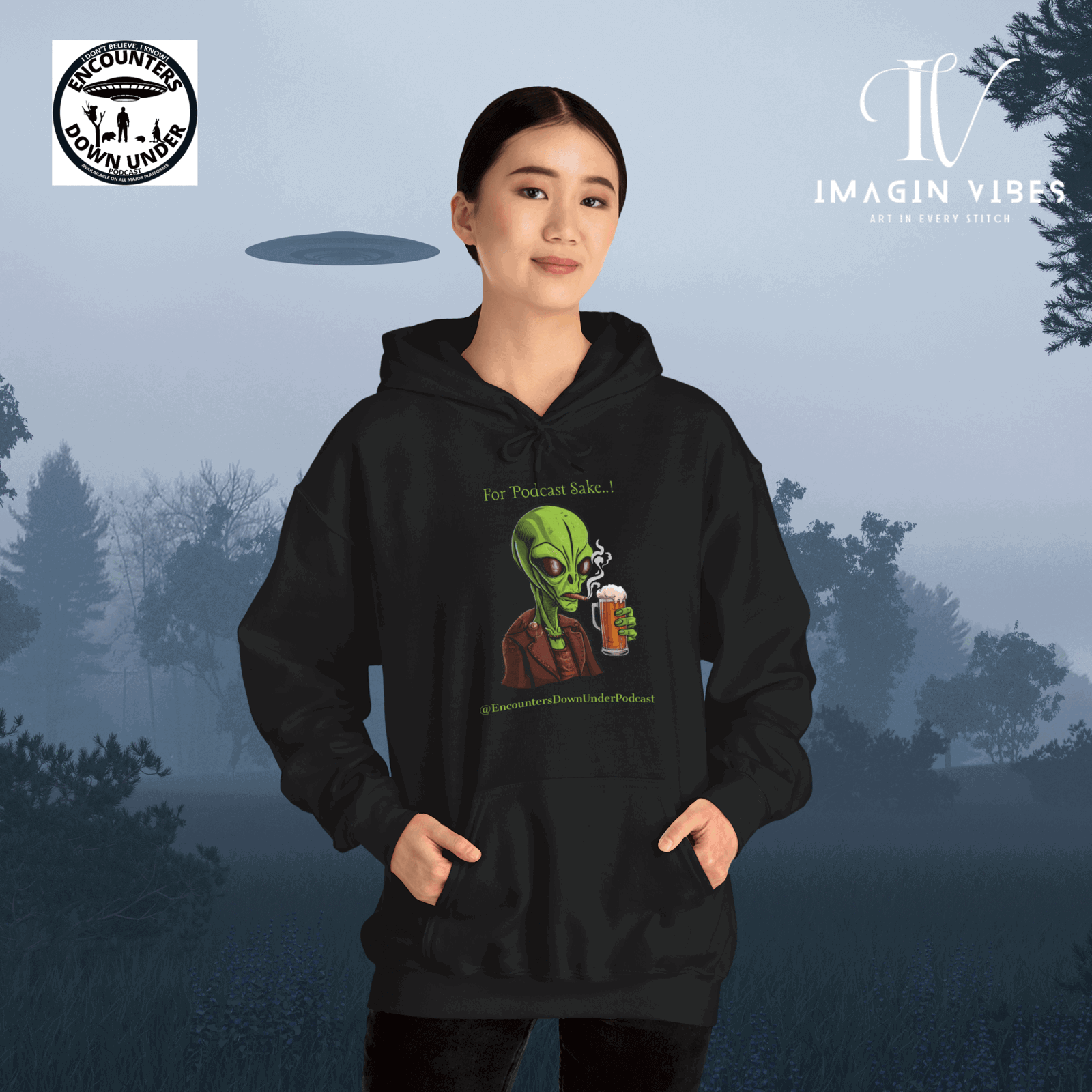 Encounters Down Under Supporter Hoodie- For Podcast's Sake Funny Alien Hoodie Hoodie Printify