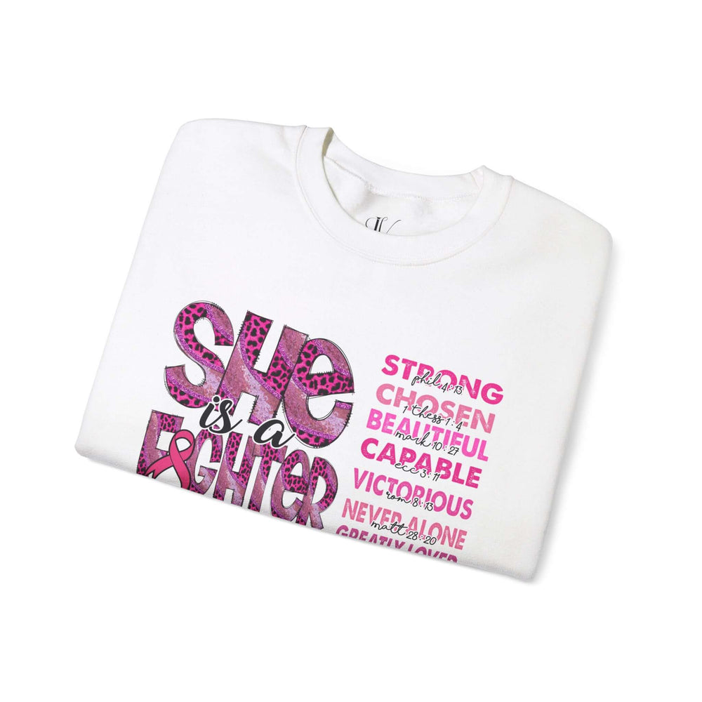She is a Fighter Breast Cancer Awareness Sweatshirt Sweatshirt Printify