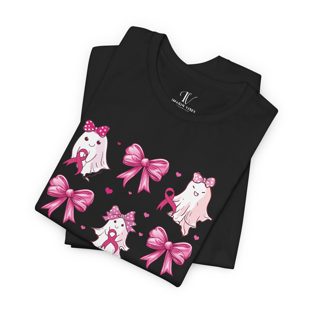 Ghosts and Pink Ribbons Cancer Support T-Shirt T-Shirt Printify