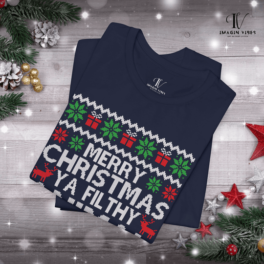 Vintage Christmas Tee - Merry Christmas Ya Filthy Animal T-Shirt Printify