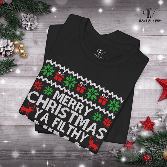 Vintage Christmas Tee - Merry Christmas Ya Filthy Animal T-Shirt Printify