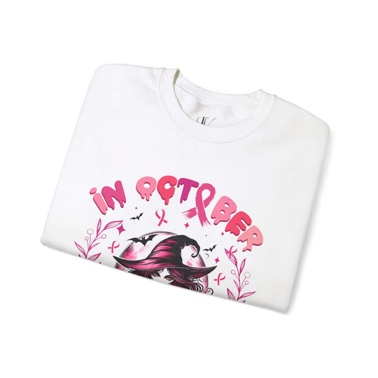 In October We Wear Pink Witch Sweatshirt Sweatshirt Printify