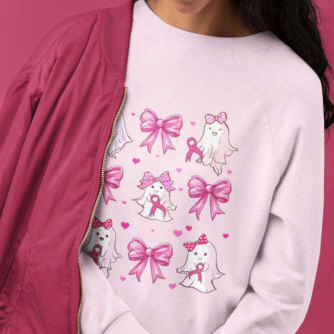 Ghosts and Pink Ribbons Breast Cancer Support Sweatshirt Sweatshirt Printify