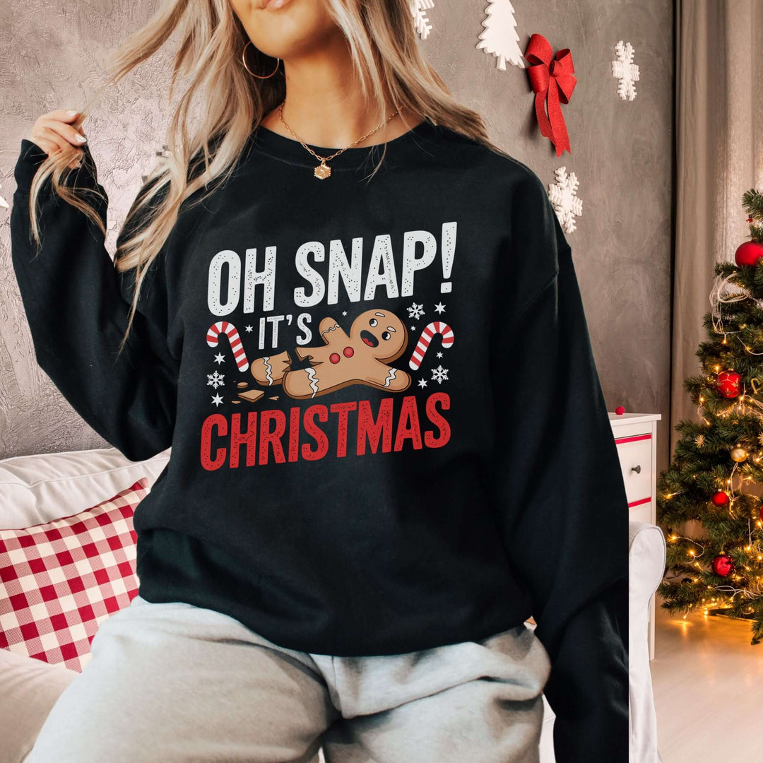 Gingerbread Man Crewneck Sweatshirt - Oh Snap It's Christmas Sweatshirt Printify M Black