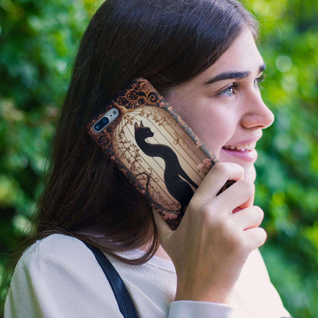 Gothic Tough Cases with Black Cat and Roses Phone Case Printify