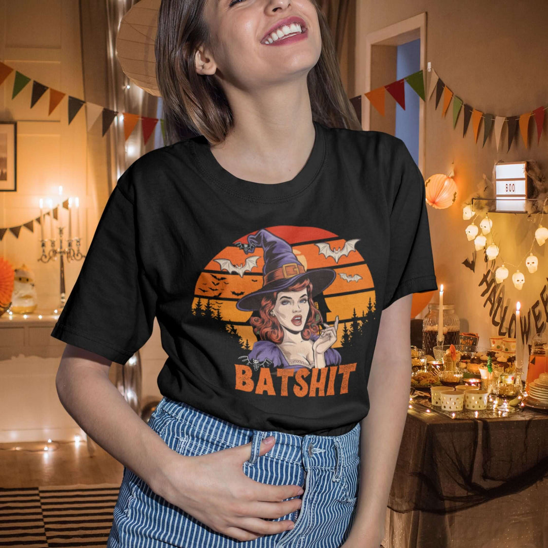 Halloween Pin-Up Witch Tee T-Shirt Printify Black M