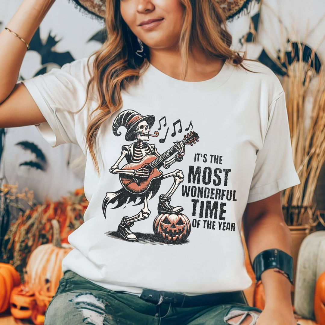Halloween Skeleton Tee " Most wonderful time" T-Shirt Printify White S