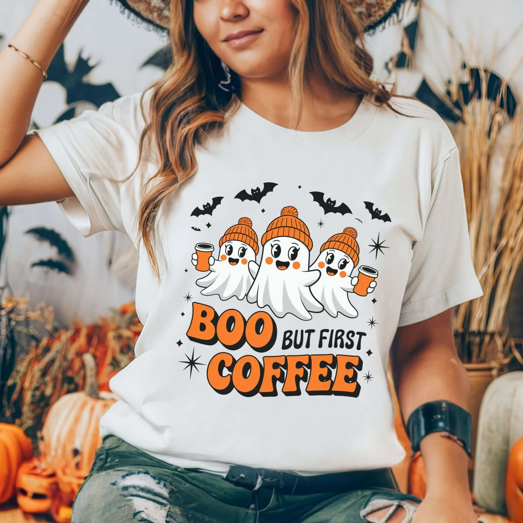 Halloween Tee - Boo but First Coffee T-Shirt Printify White M