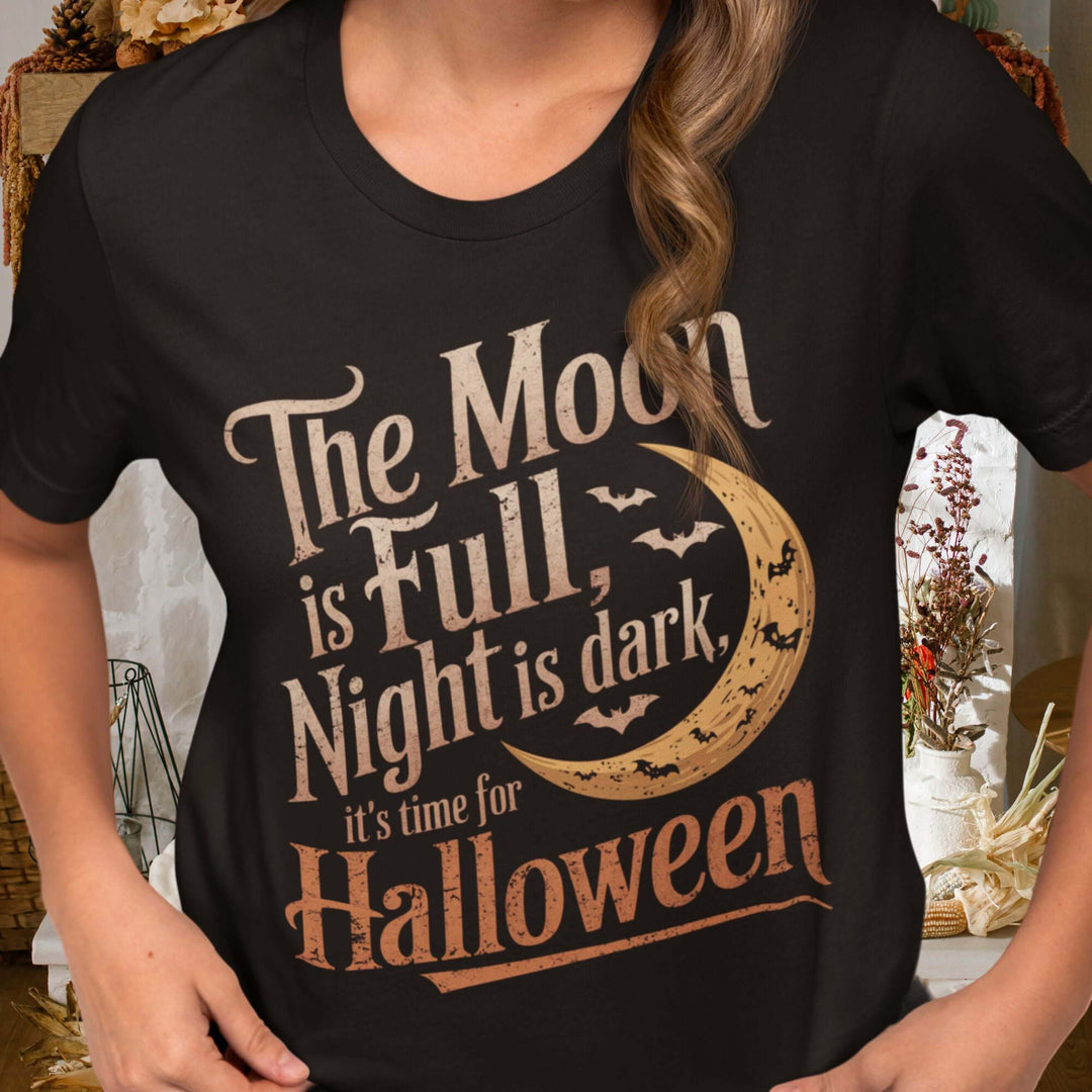 Halloween Tee: The Moon is Full, Night is Dark Unisex Jersey T-Shirt Printify Black S