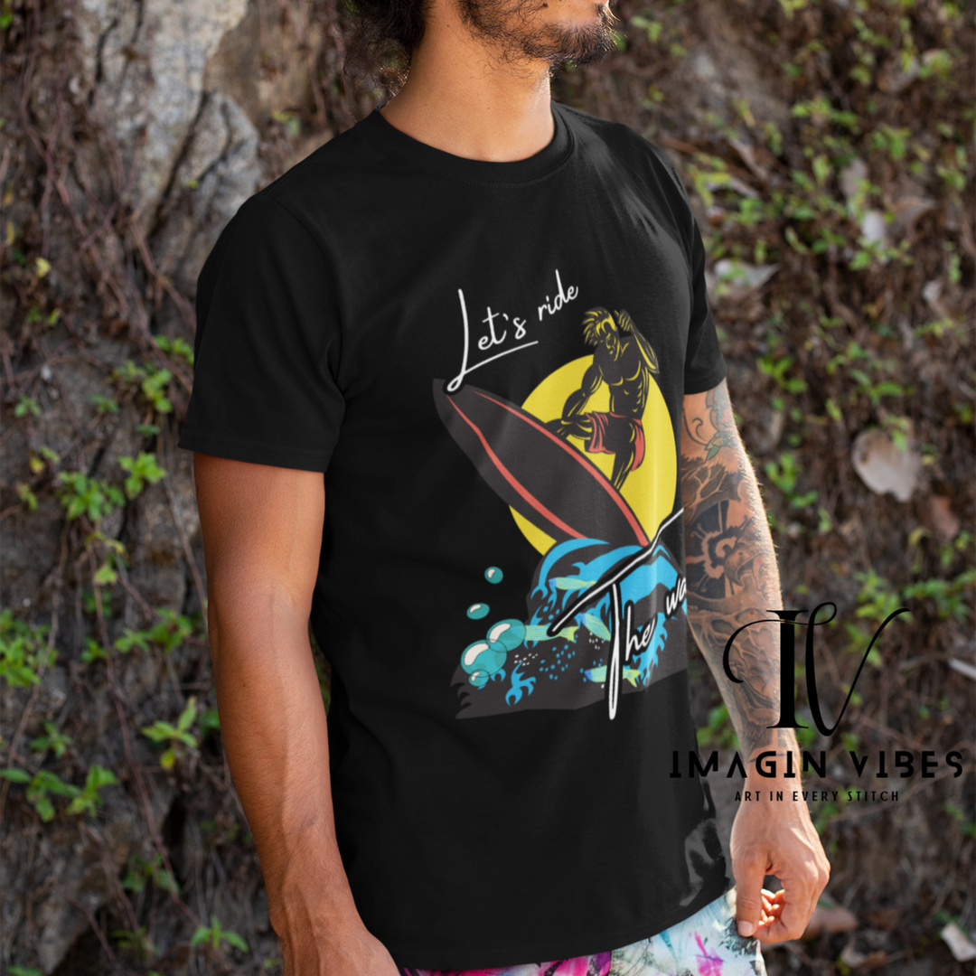 "Let's Ride the Waves" Surfer T-Shirt T-Shirt Printify