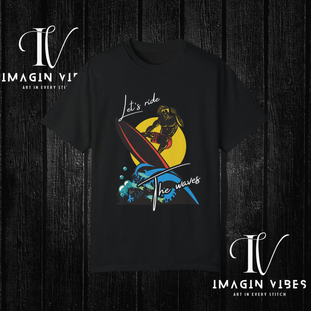 "Let's Ride the Waves" Surfer T-Shirt T-Shirt Printify Black S