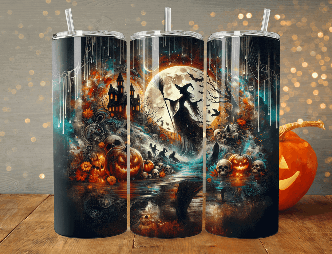 Haunted Castle Moon Drip Halloween Tumbler Mug Printify