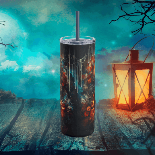 Haunted Castle Moon Drip Halloween Tumbler Mug Printify