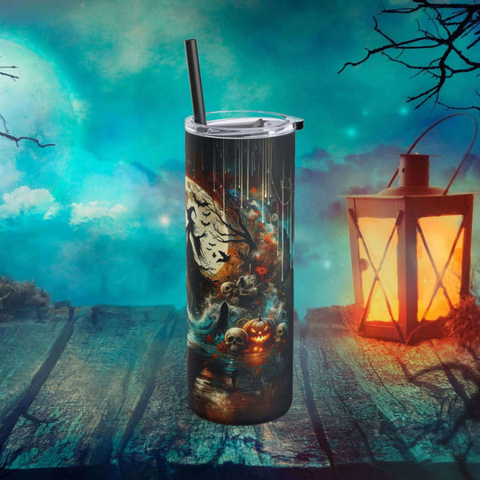 Haunted Castle Moon Drip Halloween Tumbler Mug Printify