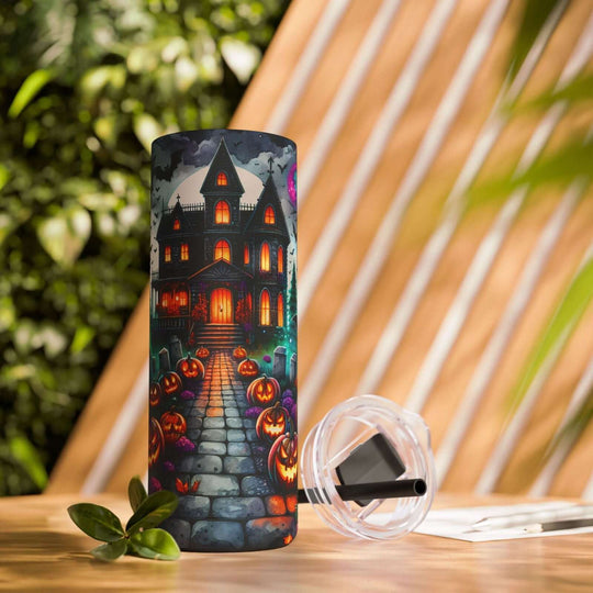 Haunted House Halloween Tumbler Mug Printify Black 20oz Matte