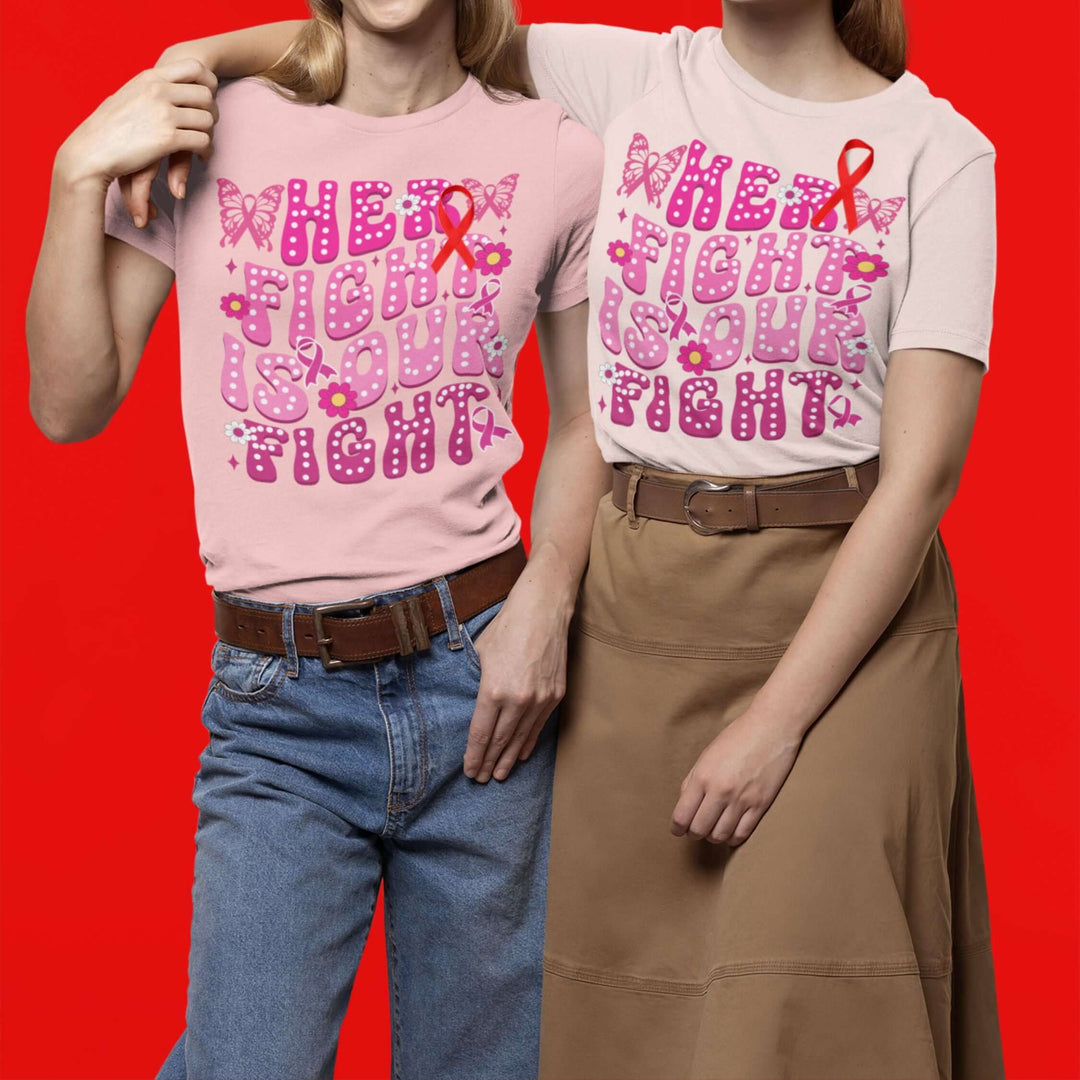 Her Fight Is Our Fight Butterflies Breast Cancer T-Shirt T-Shirt Printify