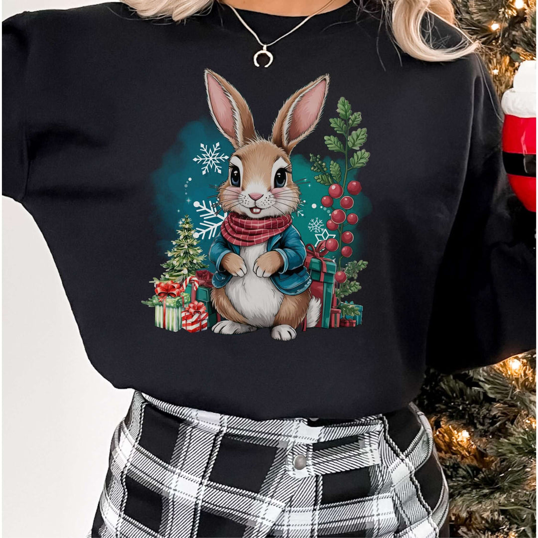 Holiday Bunny Crewneck Sweatshirt Sweatshirt Printify S Black