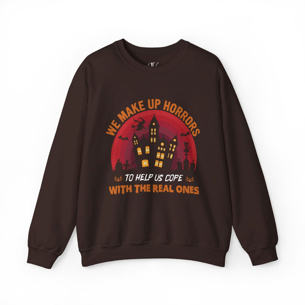 Horror Helps: Halloween Sweatshirt Sweatshirt Printify S Dark Chocolate