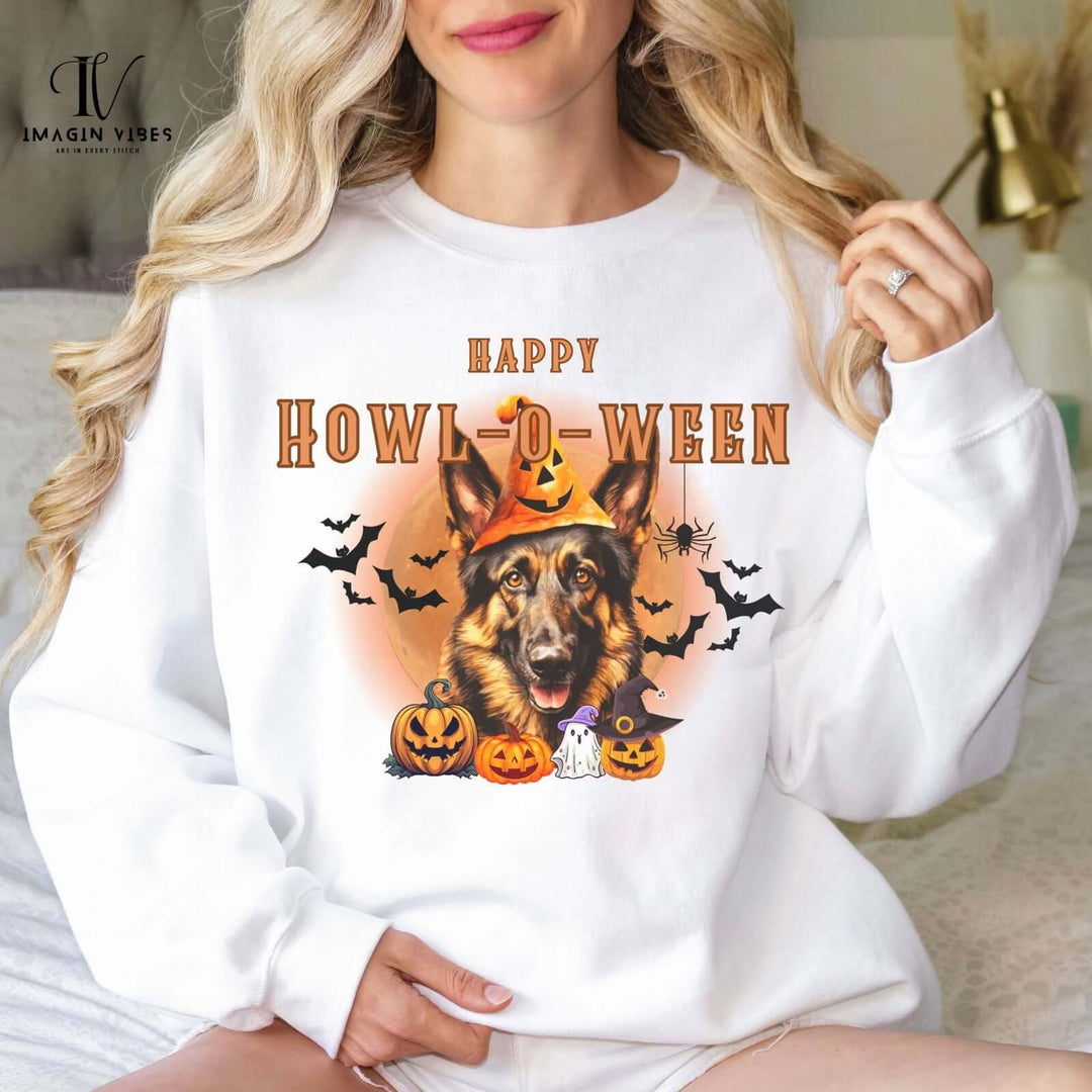 Howl-oween German Shepherd Sweatshirt: Spooky Dog Shirt for Dog Lovers Sweatshirt Printify