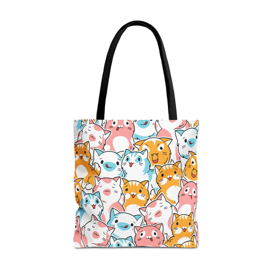 Cat Tote Bag - Kawaii Style Repeating Pattern with Playful and Colorful Cartoon Cats Bags Printify 18" × 18'' Black