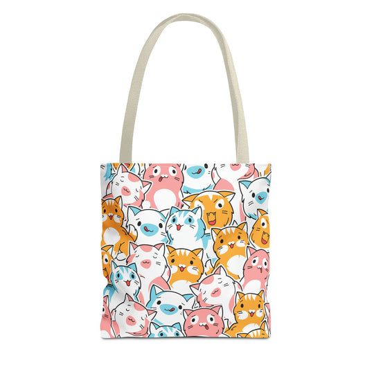 Cat Tote Bag - Kawaii Style Repeating Pattern with Playful and Colorful Cartoon Cats Bags Printify 13" × 13'' Beige