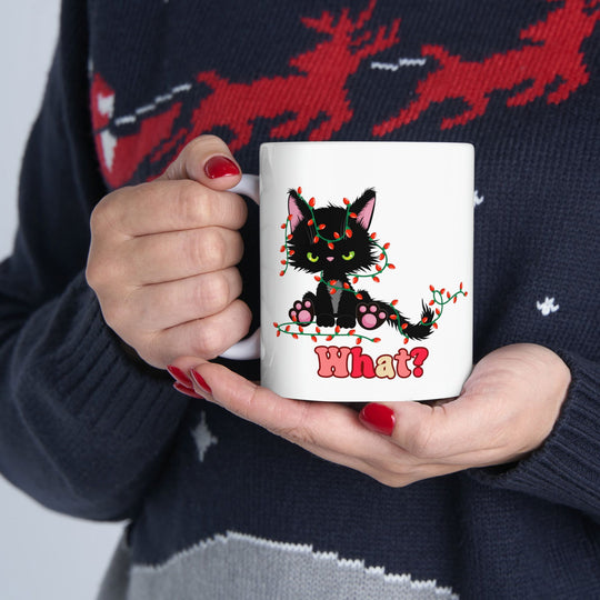 Cat Christmas Lights "What?!" Mug Mug Printify 11oz
