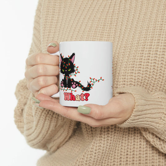 Cat Christmas Lights "What?!" Mug Mug Printify
