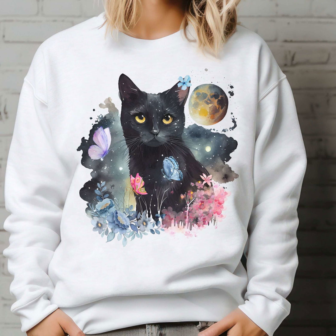 Imagin Vibes: Floral Cat & Butterflies Sweatshirt Sweatshirt Printify