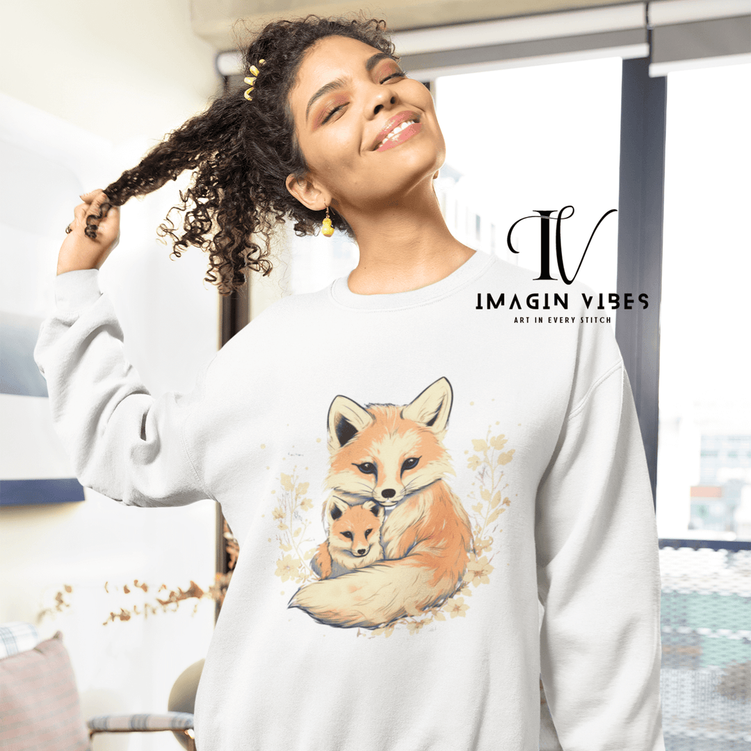Fox Family Heavy Blend Sweatshirt Sweatshirt Printify L White