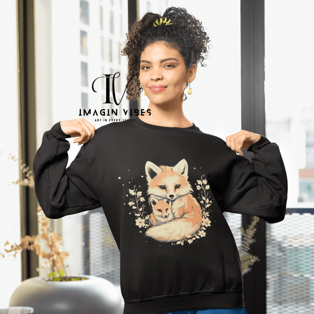 Fox Family Heavy Blend Sweatshirt Sweatshirt Printify L Black