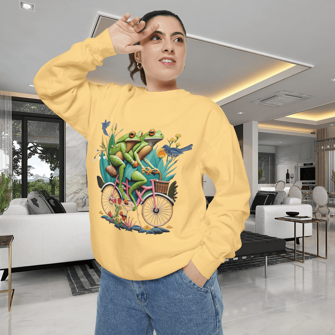 Imagin Vibes: Frogs Bicycle Sweatshirt Sweatshirt Printify