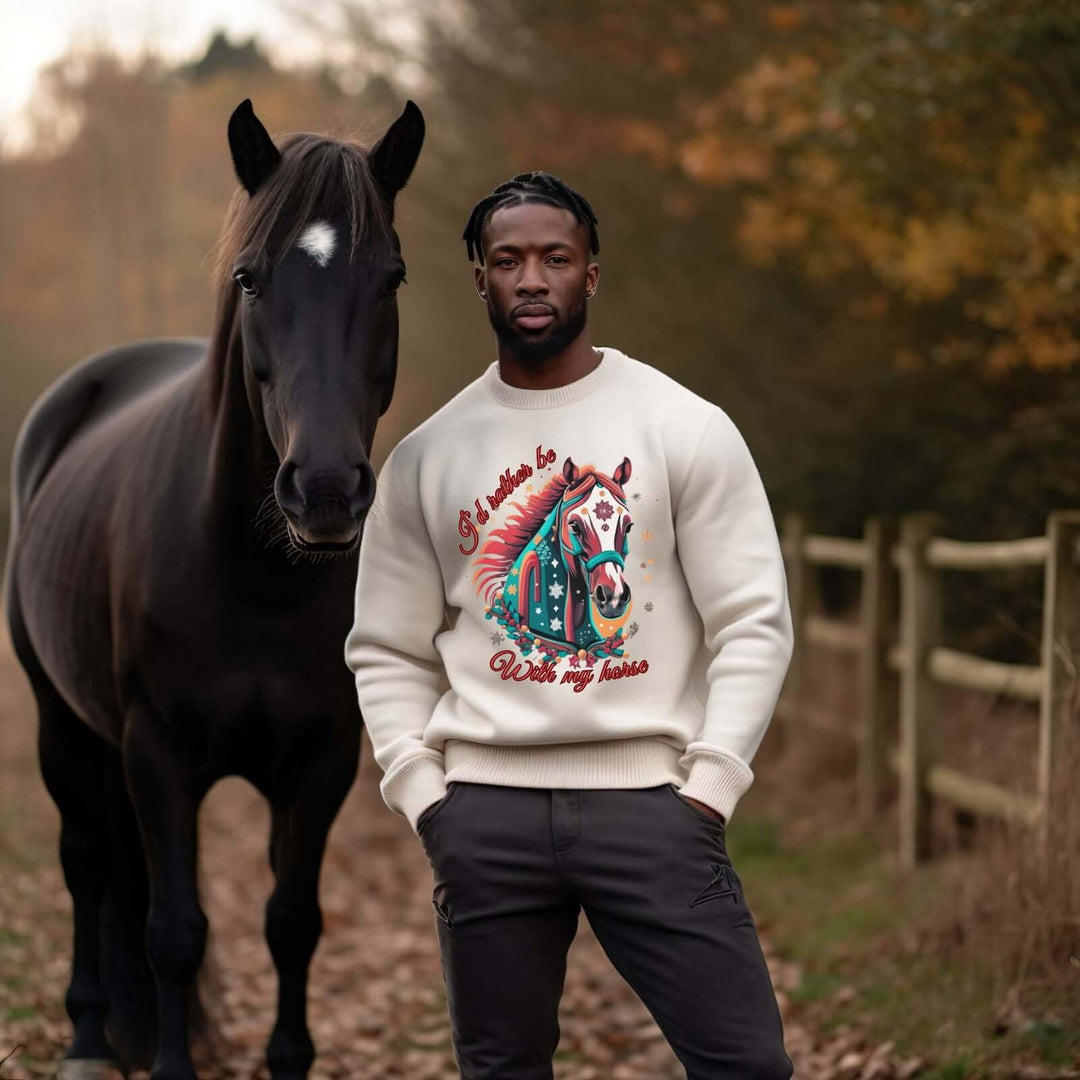 Horse Graphic Sweatshirt - 'I'd rather be With my horse' Sweatshirt Printify L White