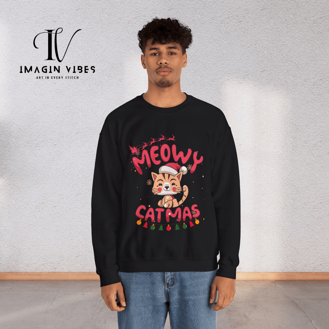 Imagin Vibes: Meowy Christmas Sweatshirt Sweatshirt Printify