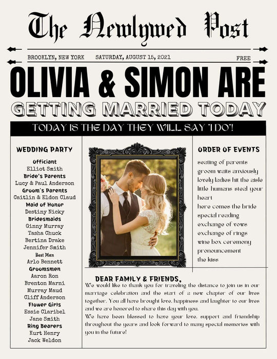 Newspaper Wedding Program Template (Editable & Fun!) planner ImaginVibes